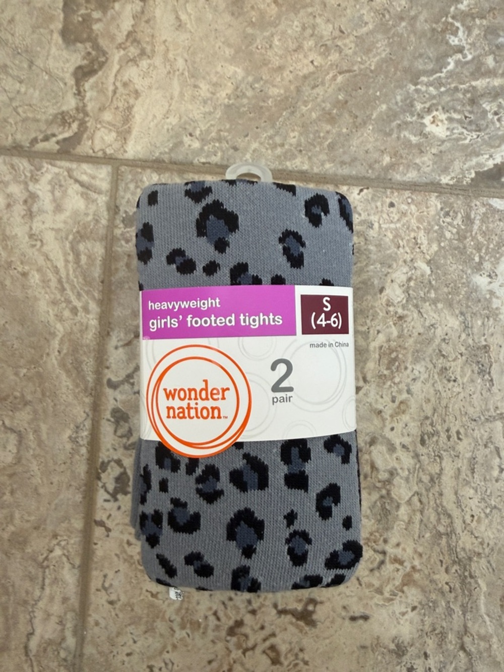 NWT Size Small (4-6) wonder nation Grey and Black Leopard Footed Tights - 2 Pack